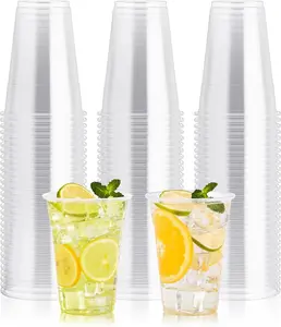 100 Pack 16 OZ Clear Plastic Cups, Cold Party Drinking Cups, Clear Disposable Cups Fruit/Ice Cream/Cupcake/Iced Cold Drinks