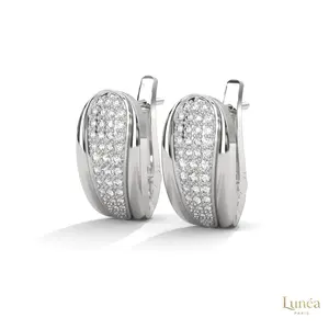 0.70 CT. Tapered Pavé Diamond Huggie Earrings | Lab Grown | 14K Gold & Platinum