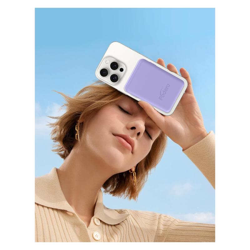 Podoru Multifunctional 10000mAh Power Bank, Wireless Magnetic Travel Charger Built-in USB C Lighting Cable, MagSafe for iPhone 17/16/15/14/13/12 Series