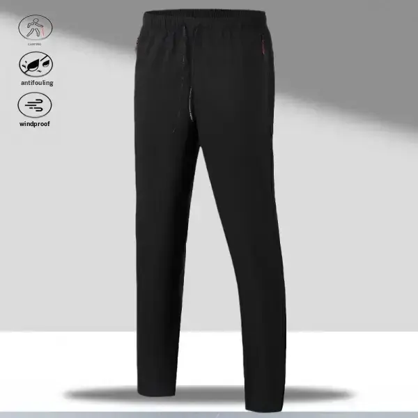 Men's Ice Silk Plain Casual Fitted Trousers - Mid-Rise, Side Zipper Pocket, Adjustable Drawstring Waist, Cool Smooth Non-Transparent Fabric, Flexible, Machine-Washable, Summer Menswear, Fashion Father's Day Gift (This Trouser Fits Snugly for Daily Wear)