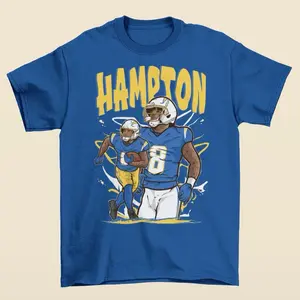 Omarion Hampton Cartoon Style Los Angeles Football T-Shirt - Men’s Adult Sizes, 100% cotton tee, unisex style