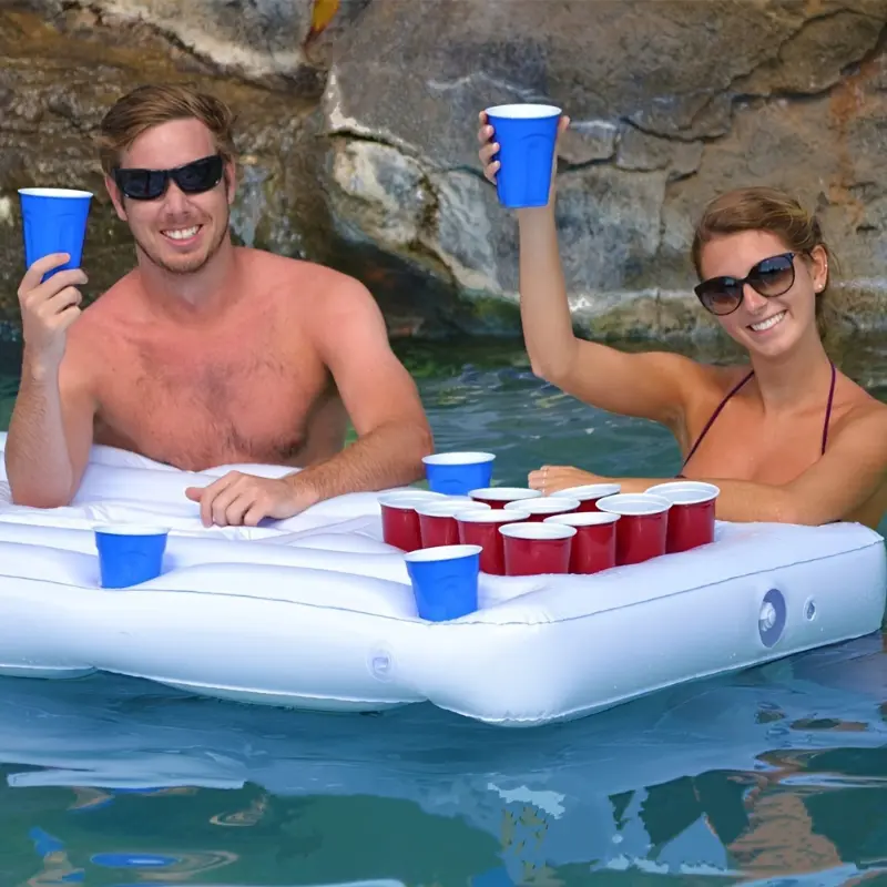 Large White PVC Inflatable Floating Bar with 28 Cup Holders, Unisex Drink Cooler for Adult Parties, Water Sports Pool Floats