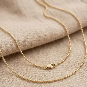 14K Yellow Gold Diamond-Cut Bead Chain Necklace 7-Inch Lightweight with Lobster Clasp Solid Gold No Plating (Chain Only)