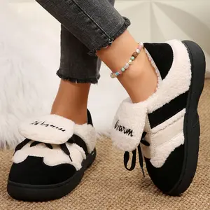 Cozy Women's Fleece Slippers - Lace - Up Warm Winter Footwear Indoor Outdoor Non-Slip Shoes
