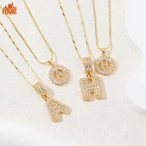 [FLAME] 2 Pack Initial Letter Pendant Necklaces, 14K Gold Plated Adjustable Chain for Women, Valentine's Day Anniversary Jewelry Set