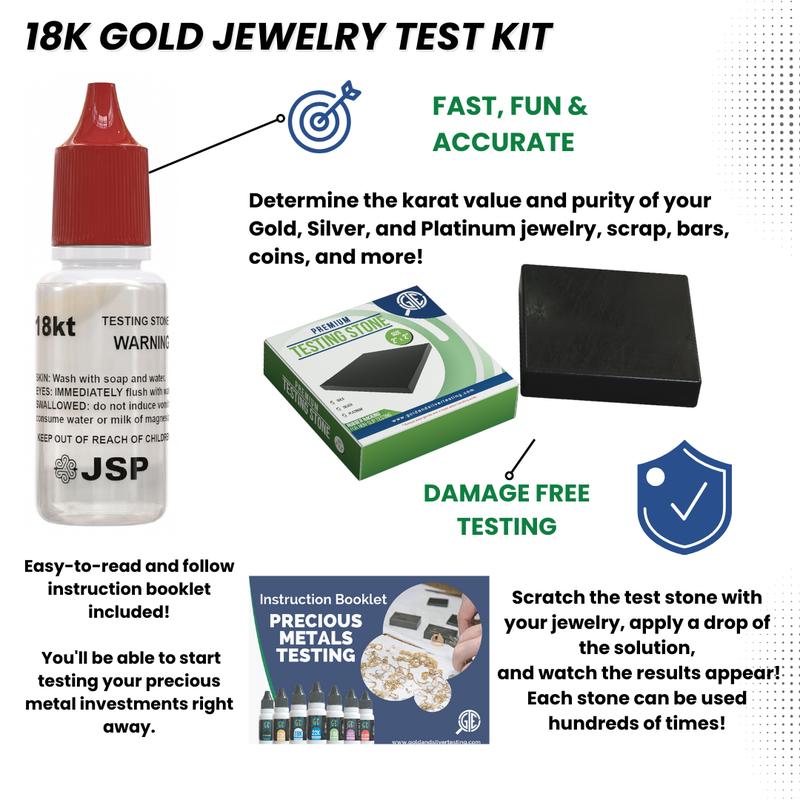 JSP 18K Gold Jewelry Acid Test Kit for Bars Coins Precious Metals w/ GTE Test Stone Fast Fun Accurate Karat Value Testing Solution - Engagement Ring