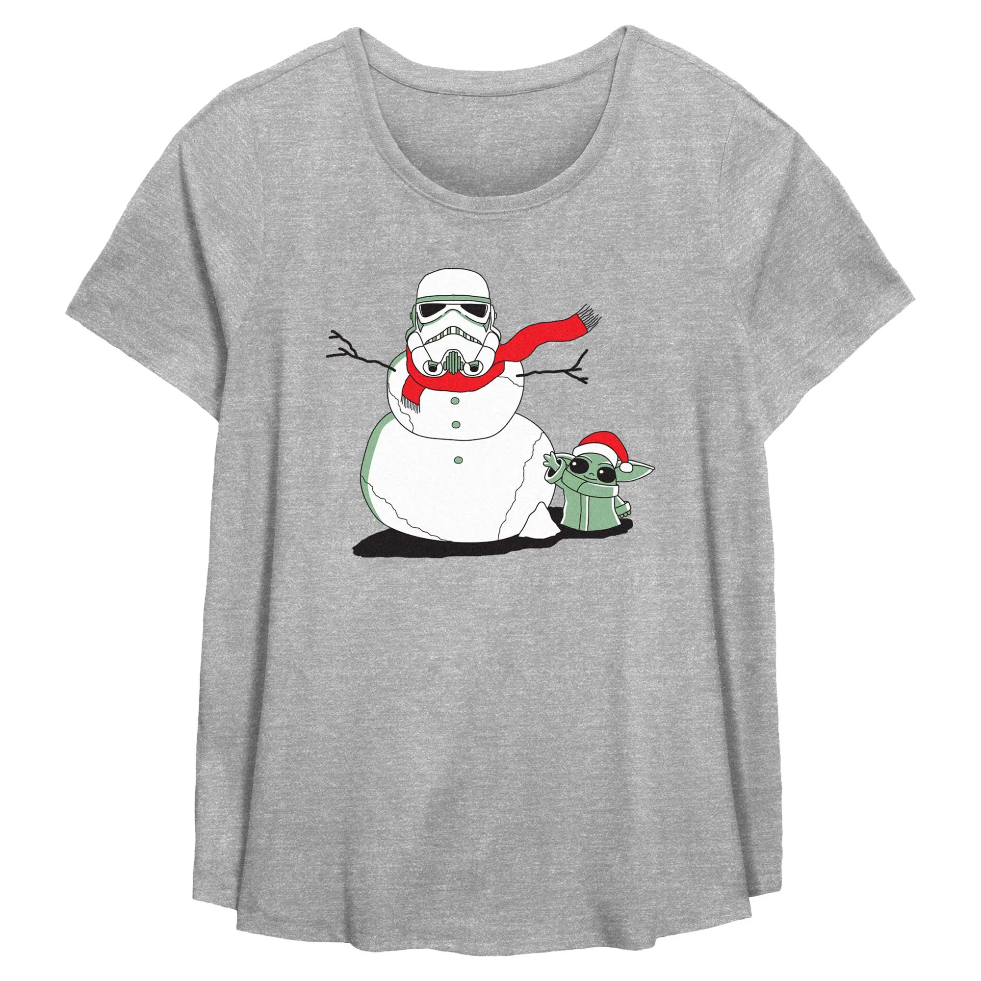 Womens Star Wars: The Mandalorian Snowman Stormtrooper and Grogu T Shirt