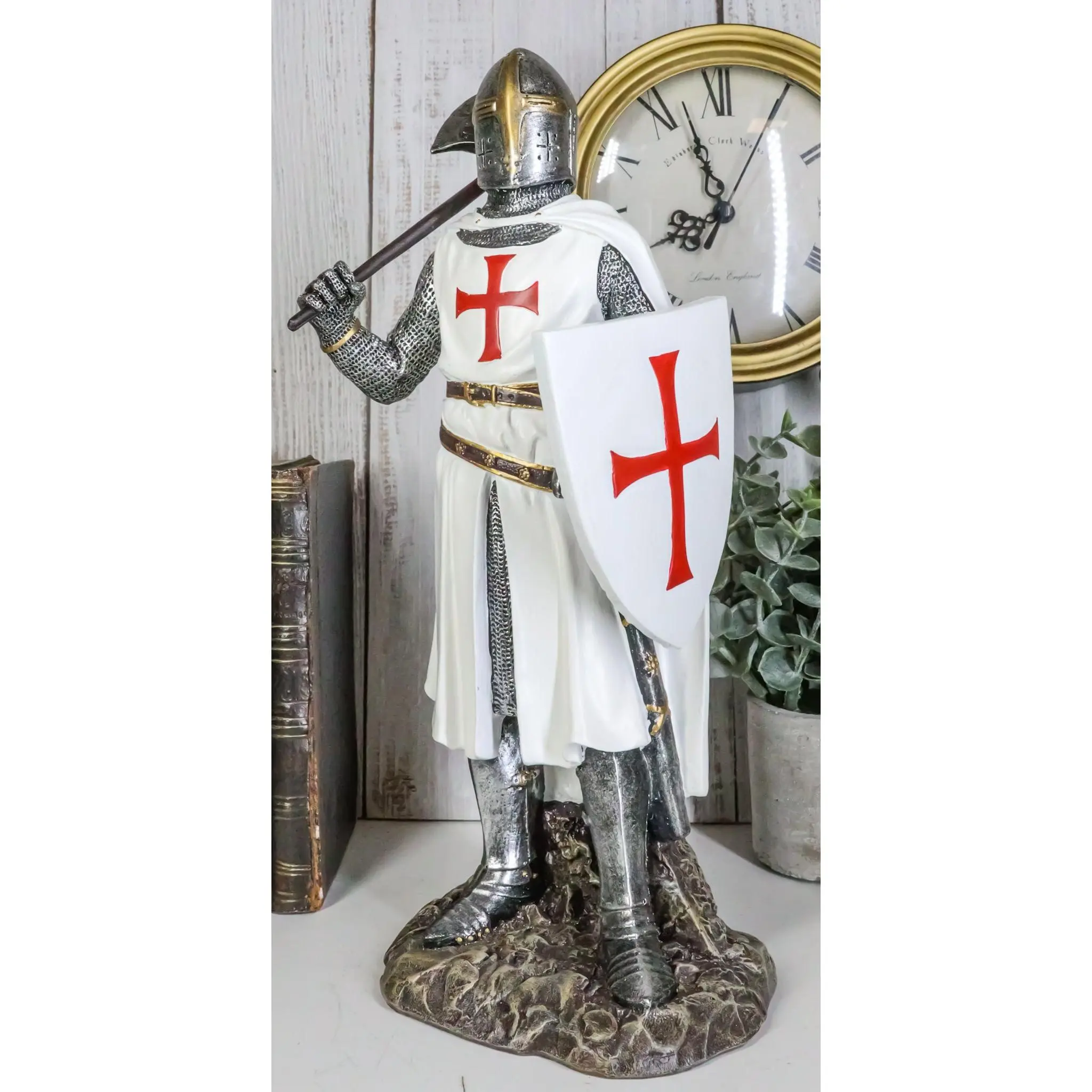 Ebros Armored Medieval Crusader Bardiche Axeman Knight Polyresin Statue - White Cloak, Caped Design, Medieval Art Home Decor, Ideal Gift for Collectors