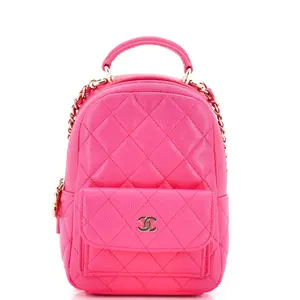 Pre-owned CHANEL Leather Backpacks Classic CC Chain Pocket Backpack Quilted Caviar Mini by Rebag