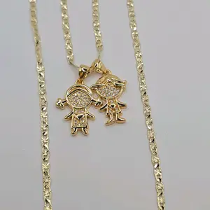 VALENTINE'S DAY beautiful necklace gold-plated 24"inches boy and girl with stones