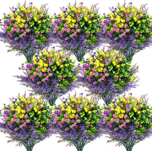 24 Pcs Artificial Outdoor Flowers, UV Resistant Faux Plants, Fake Plastic Flowers for Hanging Planters, Porch, Window Box, Garden, Home Wedding Decor, Fuchsia Purple Yellow Green tiktokshopspringglowup