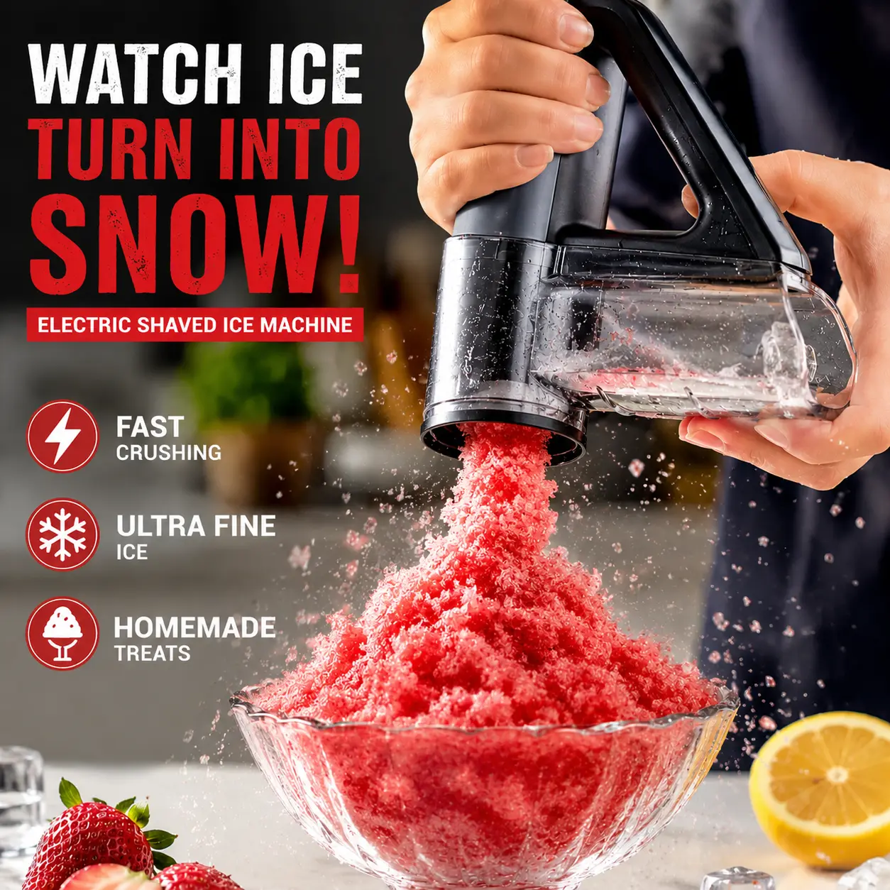 Portable Electric Shaved Ice Machine, Handheld Snow Cone Maker with Stainless Steel Blade, Fast Ice Crusher for Homemade Slushies, Snow Cones, and Shaved Ice Desserts – Kitchen & Party Use