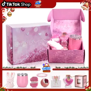 Christmas Spa Gift Basket for Women | Holiday Self Care Box with Flannel Blanket, Light-Up Rose & Candle | Perfect Christmas Gift for Mom, Wife, Friends  Aesthetic premium stainless steel wine glass dried  flower  cup lip balm gift set Lunar Luster Eye Ma