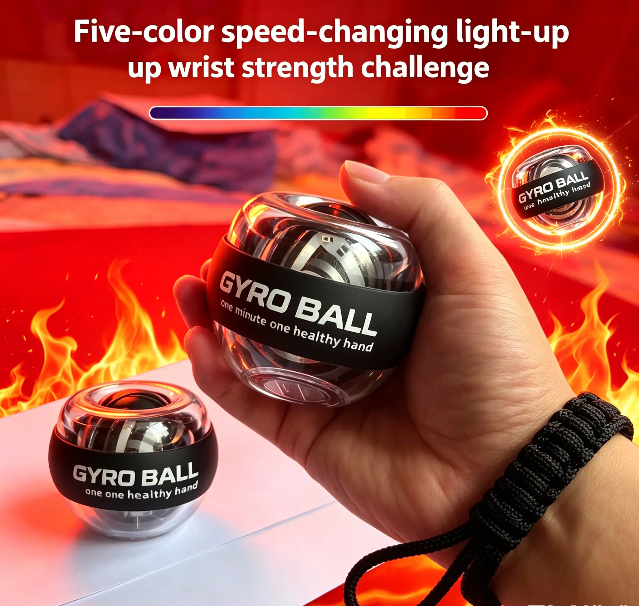 Self-Starting Metal Gyro Ball, Color Changing Mute Wrist Trainer and Grip Strengthener, Compact for Office Stress Relief & Travel