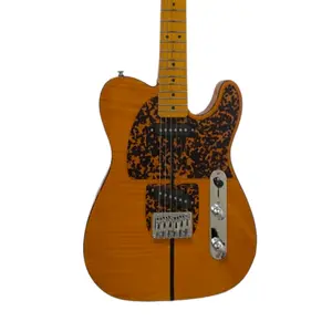 Tele Amber Yellow Flame Maple Top Electric Guitar Leopard Pickguard Dual Red