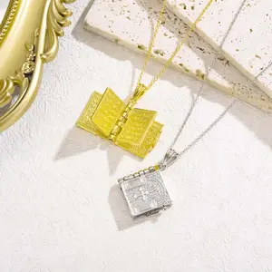 Openable Bible Book Pendant Necklace Bible Religious Cross Necklace Men Women Daily Wear Gift