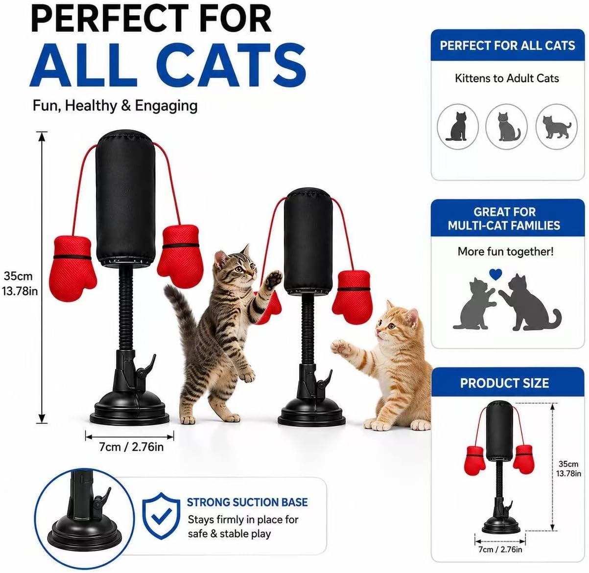 Cat Punching Bag Toy with Strong Suction Cup - Interactive Boxing Toy for Cats, Flexible Adjustable Stand, Stress Relief & Furniture Protection