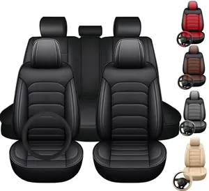For Toyota Tacoma Car Seat Cover 5 Seats All-Season PU Leather Anti-Scratch Waterprrof Front Rear Seat Protector Cushion pad Full Set & Car Steering Wheel Booster Cover ,Automotive Interior Decoration