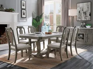 Acme 73260 7 pc Foundry select Zumala weathered gray oak finish wood faux marble top dining table set