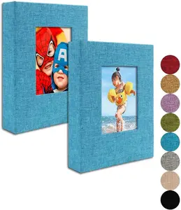Small Photo Album 4x6 Clear Pages Linen Cover with Front Window Pack of 2 Each Album Holds 52 Photos