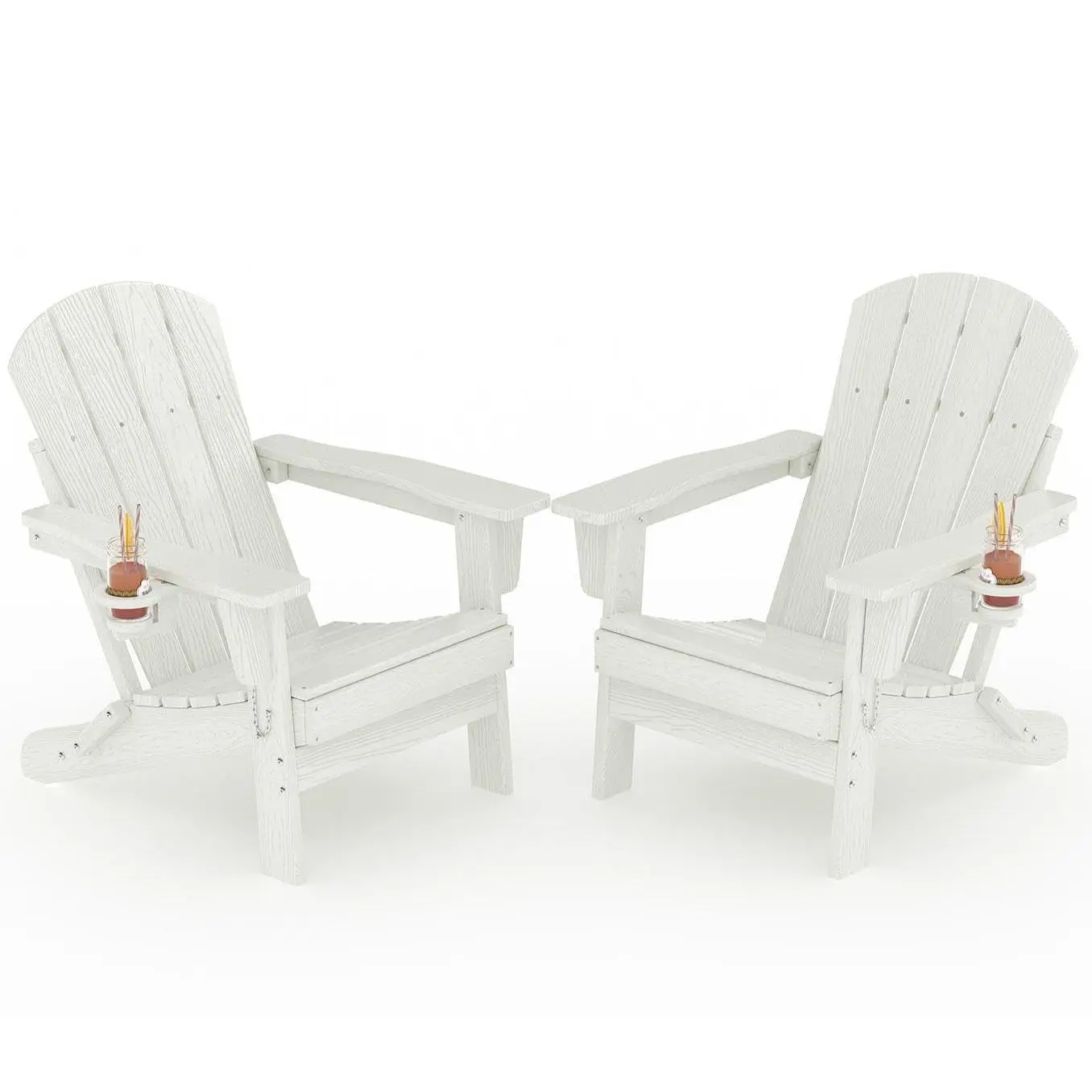 Embossed wood grain - with cup holder - white, 2-pack