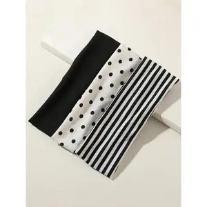 3pcs Black & White Polka Dot + Striped Elastic Sweatband, Suitable For Daily Life, Yoga, Workout, Travel, Women Hair Accessories Headbands For Women Fashion Head Wrap, School Stuff, College Autumn Accessories Women Hair Band