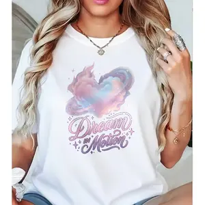 Dream In Motion' Nebula Heart Planet Print T-shirt Dreamy Edgy Style Casual Top