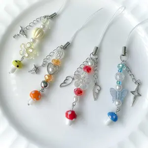 Mushroom Theme Phone Charm Strap, Cute Phone Charm, Kpop keychain, Y2K Fashion Journal Binder Planner Charm, Trendy Keychain, Mushroom Jelly fruit