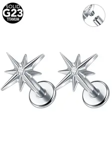 1pcs Titanium 16g 18g Sparkling Cz North Star Stud Earring, Flatback Labret for Cartilage Tragus Helix Conch Lobe Nose Jewelry Ear Studs