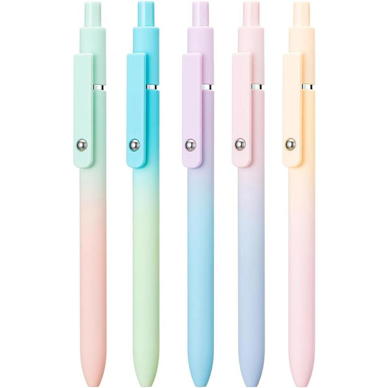 5 count Zennyth Gel Pens Quick Dry Fine Point  Retractable Rolling Ball Black Ink Smooth Writing Pens for School Office (Macarons)