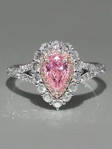 1 PC Elegant Pink Cubic Zirconia Ring Teardrop Bridal Rings For Women For Wedding Engagement Party Jewelry Valentine's Day Gift