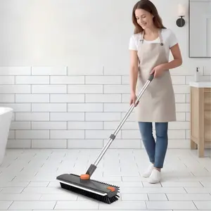 Three-in-One Floor Cleaning Brush, a floor cleaner that combines the functions of a water scraper and tweezers, suitable for heavy-duty hard 90° bristle brooms for use on patios, shower rooms, garages, patio floors, tiles and wooden surfaces.