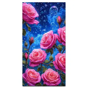 Large Size DIY 5D Diamond Painting Kits, Pink Rose Diamond Art Kits for Adults, Full Drill Diamond Dots Gem Paintings Canvas for Beginners, Perfect for Festival Home Wall Decor
