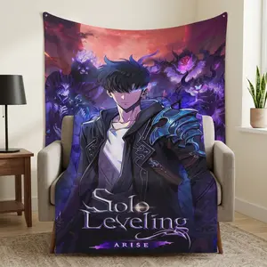Solo Leveling Anime Blanket Soft Fleece Throw for Couch Bed Gaming Room Cozy Warm Gift for Manga Fans Korean Fantasy Decor Lightweight Plush Blanket Ultra Soft Bedroom Cover Gifts