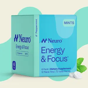 Neuro Peppermint Energy & Focus Mints - Sugar Free with Natural Caffeine, L-theanine, Vitamin B12 & Vitamin B6