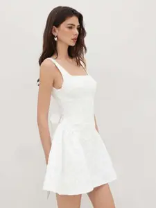 Cider Jacquard U-neckline Floral Backless Bowknot Women's Mini Dress