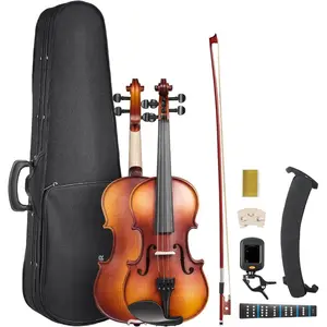 VEVOR Violin 4/4 Full Size for Adults, Violin Fiddle Set for Beginners Student with Hard Case, Rosin, Bow, Shoulder Rest, Bridge, Tuner and Extra Strings, Professional Solidwood Instruments (Black)VEVOR Super Brand Day