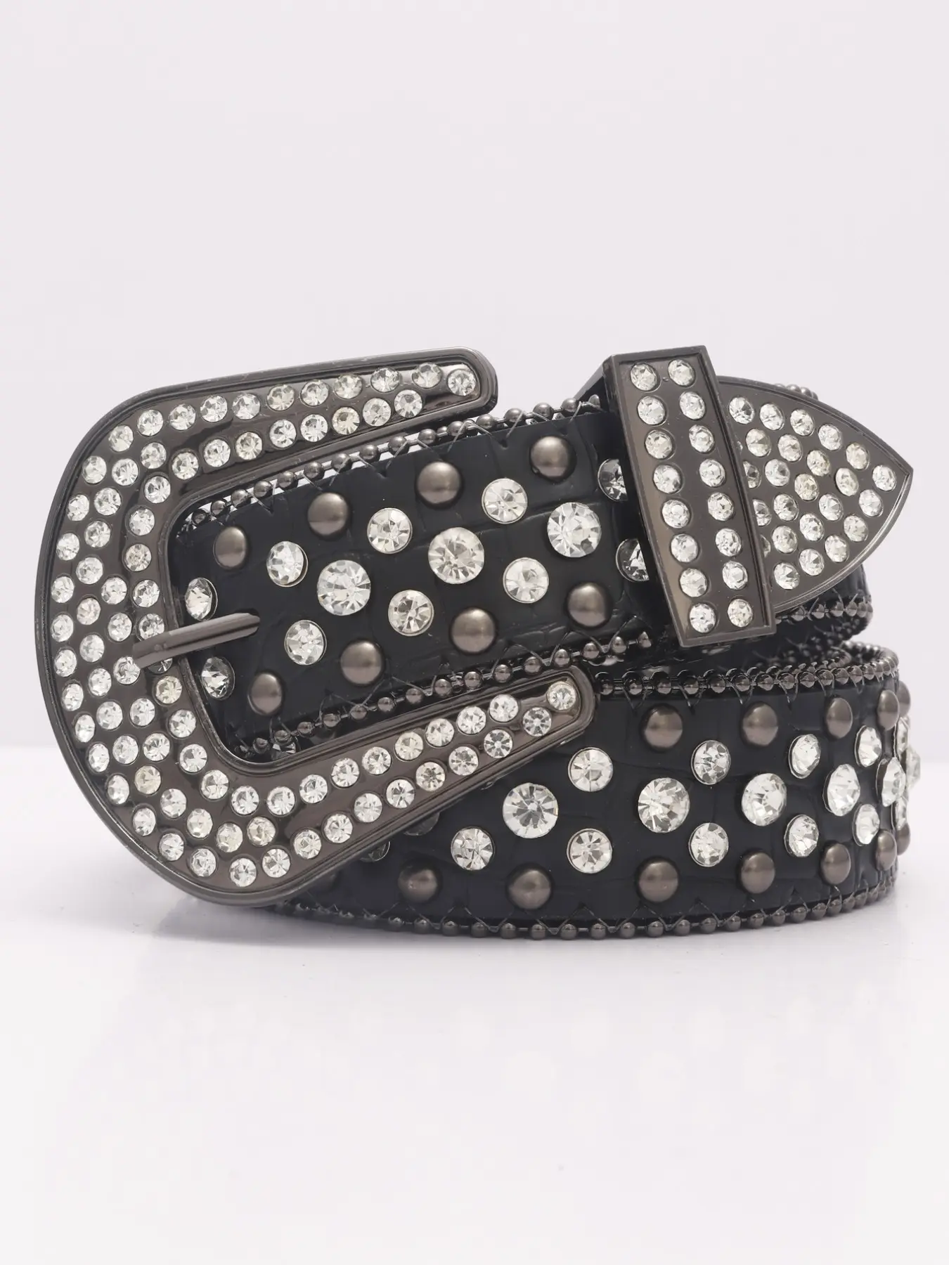 1pc Luxurious Western Cowboy Belt, PU Half Circle Rhinestone Buckle, Unisex Waistband for Daily Use, Nightclub Rock Street Style