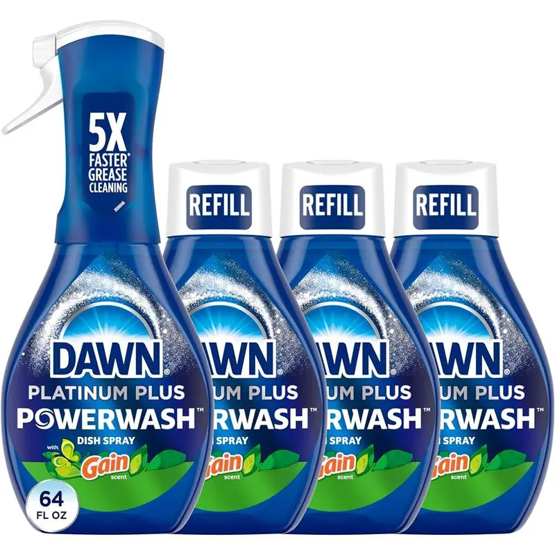 4Pack 64 Fl Oz Power wash Gain Original Dish Spray Liquid Dish 1 Starter Kit + 3 Refills