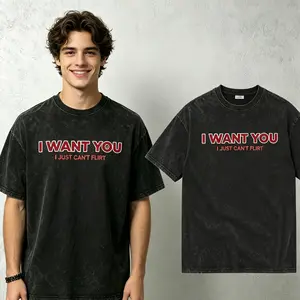 I Want You I Just Cant Flirt Meme T-Shirt | 180g Regular Slim Fit & 230g Heavyweight Wash Cotton Oversized Graphic Tee | Perfect Funny Boyfriend Birthday Gift Vintage Boxy Retro Charcoal Streetwear Tops Men Unisex Clothes,Fashion Men Clothes