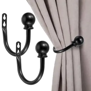 Set of 2 Decorative Curtain Holdbacks, Wall Mounted Aluminum Alloy Window Drapery Tiebacks for Bedroom, Livingroom Office Come with Screws