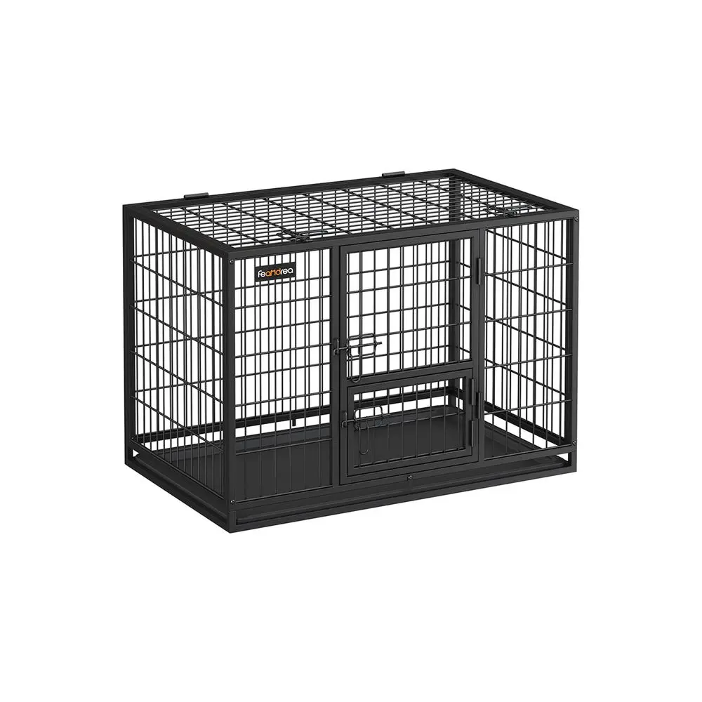 Feandrea  Heavy Duty Dog Crate, Metal Escape Proof Kennel with Double Doors and Convenient Feeding Door, Removable Tray, Easy to Clean,  Pet Crate for Large and Medium Dogs
