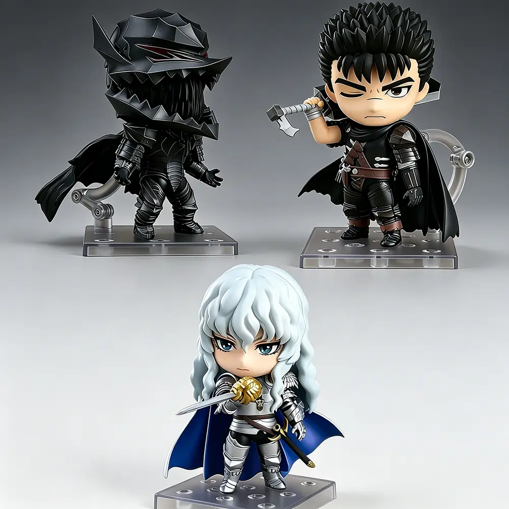 Berserk #2134 Guts #2830 Berserker Armor Guts #2544 Griffith, 10CM/3.9 Inch Q Version Action Figures with Interchangeable Faces, Boxed Collectible Toys