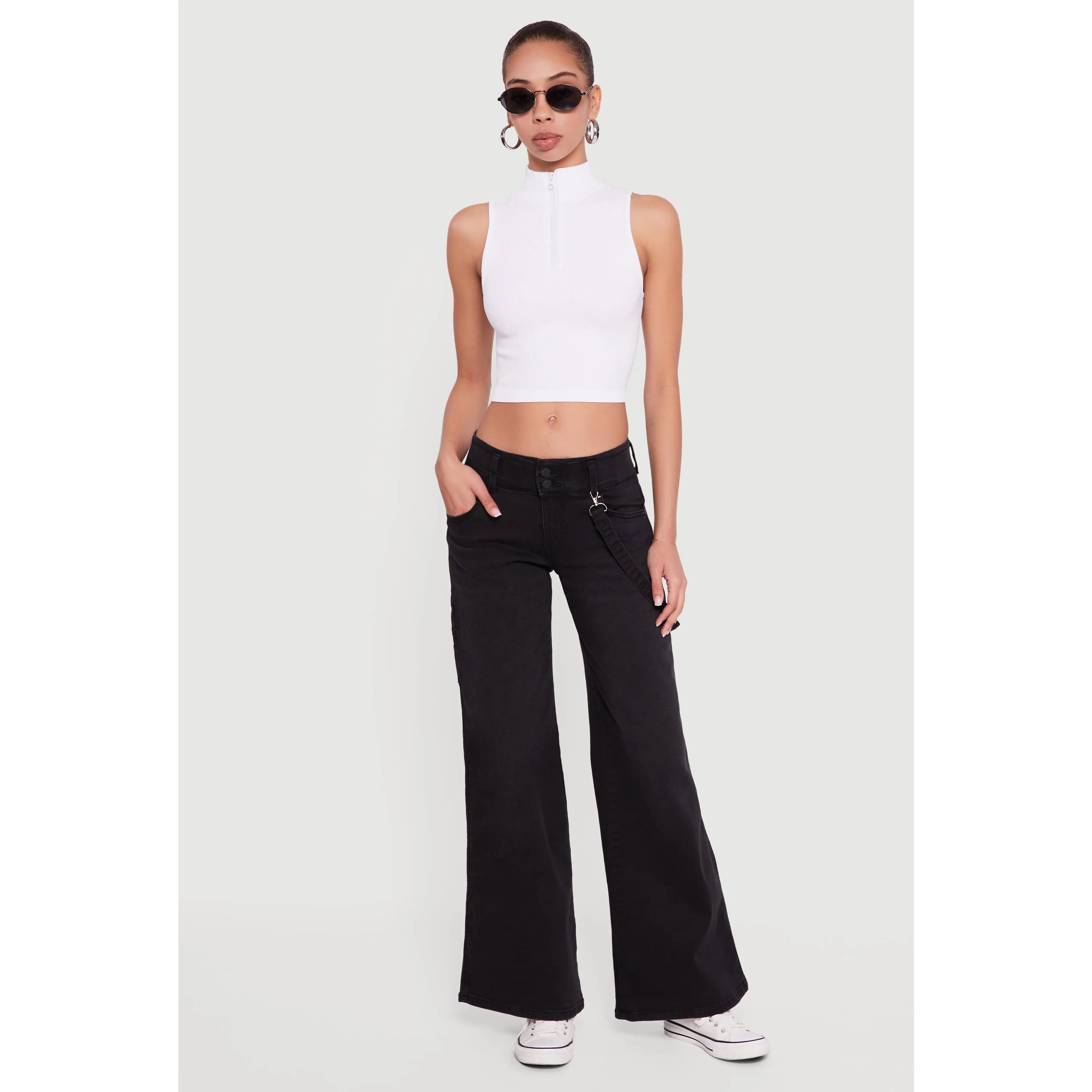 Mock Neck Compression Rib Knit Tank Top