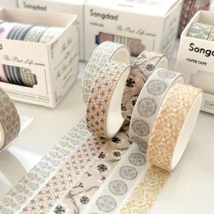 5 Rolls, Passing Water Festival Tape, Boxed Washi Tape, Ins Fresh Simple Daily Hand Account DIY Crafts Decorative Sticker Tape, Gift For Students Learning Essential Supplies