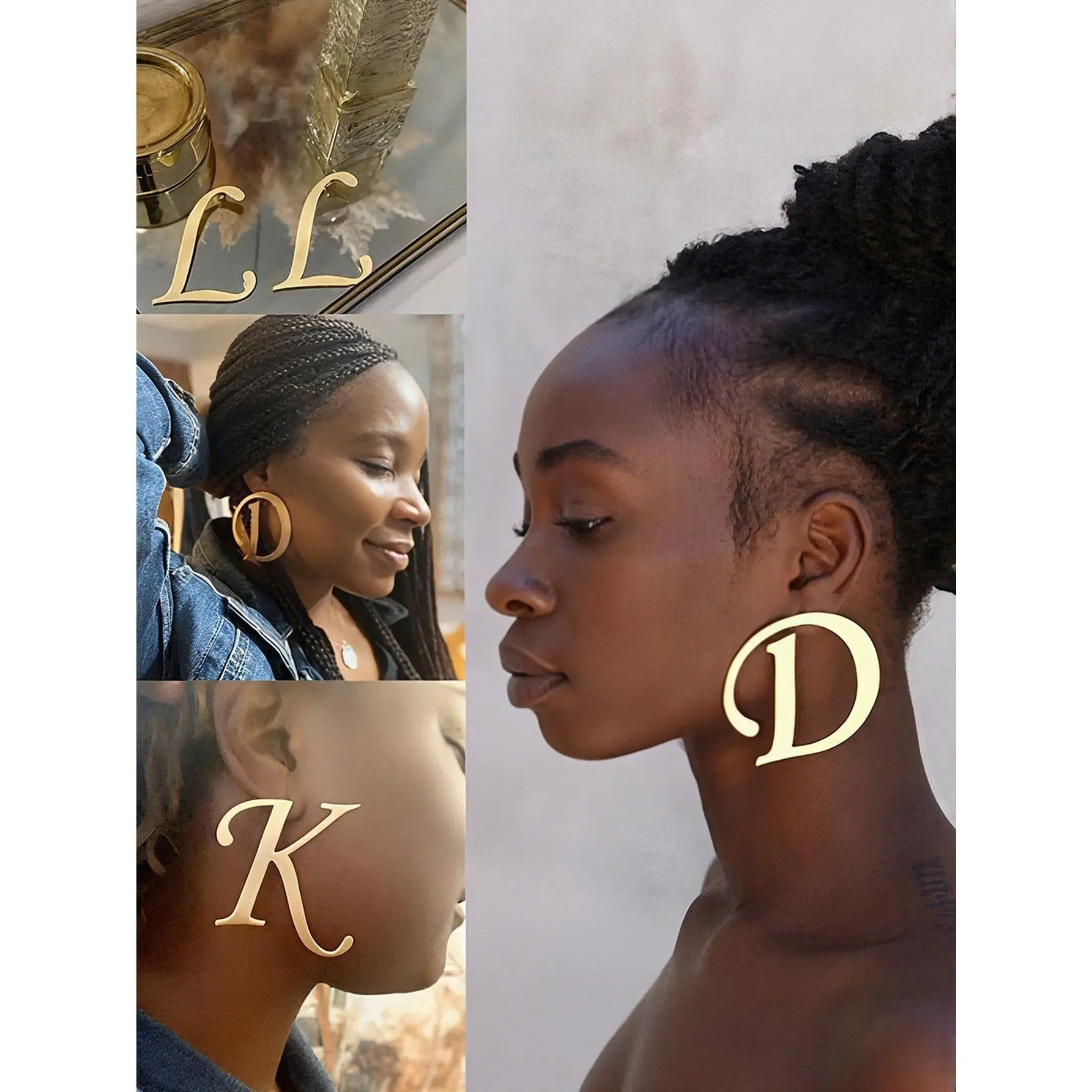 18K Gold-plated Fashionable Retro Exaggerated 26 Letter Design A-Z Stainless Steel Earrings, Anniversary, Suitable for Banquets, Parties, Vacations, Daily or Gift Giving, Suitable for Both Men and Women