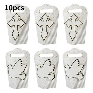 10pcs Cross And Dove Paper Gift Boxes, Suitable For Wedding, Baptism, Birthday Party Present Boxes
