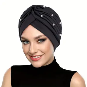 Stylish Pearl Embellished Turban Hat for Women - Soft Stretchable Knitted Chemotherapy Headwear with No Feathers, Comfortable and Breathable, Perfect for Cancer Patients and Hair Loss Sufferers