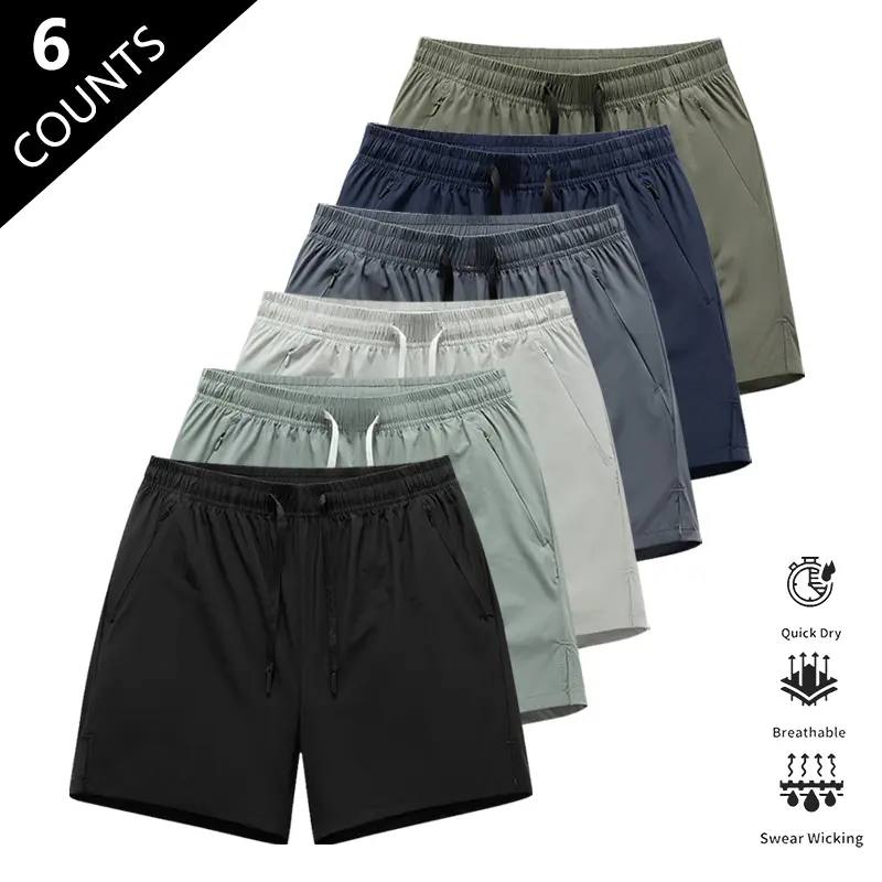 Men’s 6-Pack Active Fitted Cut Shorts - 14.5in Length, Quick Dry Ice Feel, Breathable Polyester-Nylon Blend, Wrinkle-Resistant, Lightweight Solid Color Athleisure for Running, Soccer