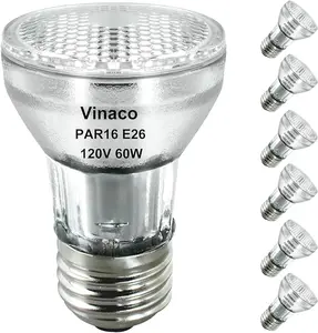 Vinaco PAR16 Halogen Bulb 60W, 6 Pack High Output 480LM Bulb, Flood 60W Warm White 2800K,  Dimmable with E26 Base, Long Neck for Ceiling Light